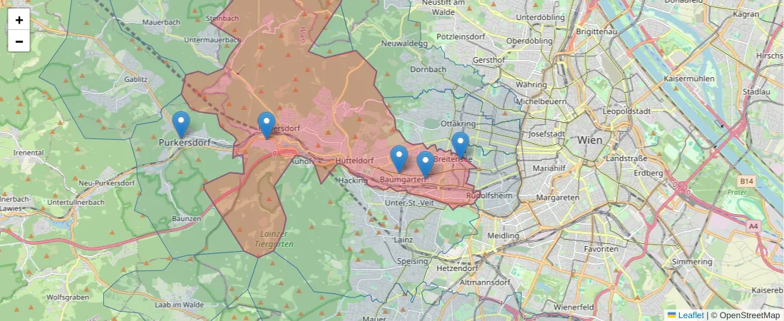 Karte des Postleitzahlen Bereichs  und der umliegenden Postleitzahlen in Deutschland