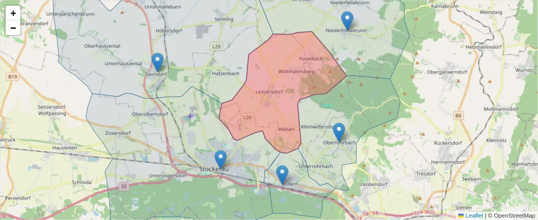 Karte des Postleitzahlen Bereichs  und der umliegenden Postleitzahlen in Deutschland