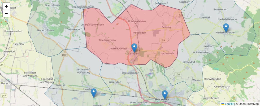 Karte des Postleitzahlen Bereichs  und der umliegenden Postleitzahlen in Deutschland