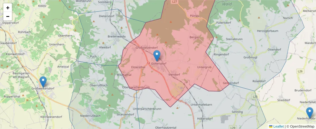 Karte des Postleitzahlen Bereichs  und der umliegenden Postleitzahlen in Deutschland
