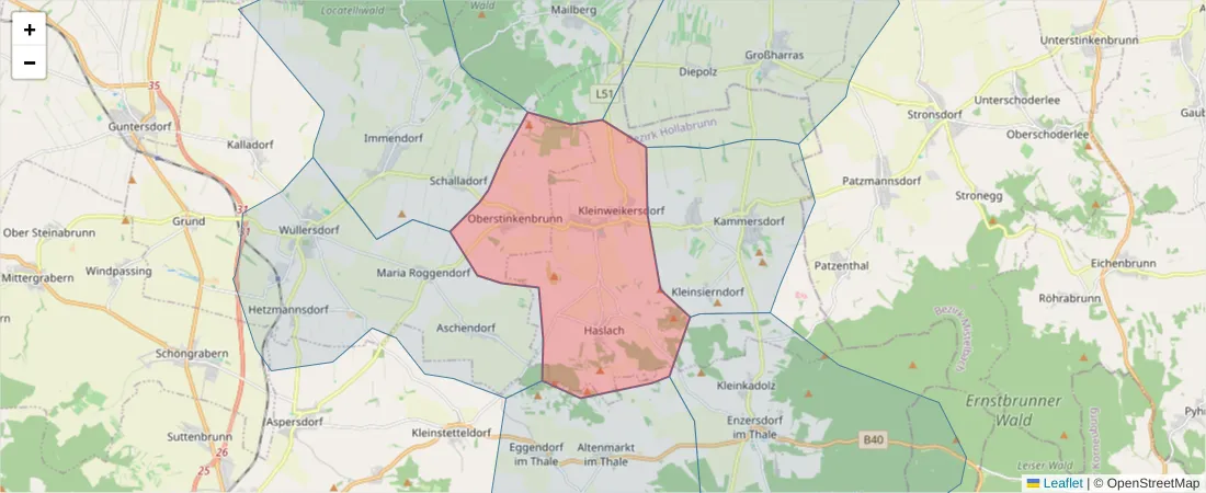 Karte des Postleitzahlen Bereichs  und der umliegenden Postleitzahlen in Deutschland