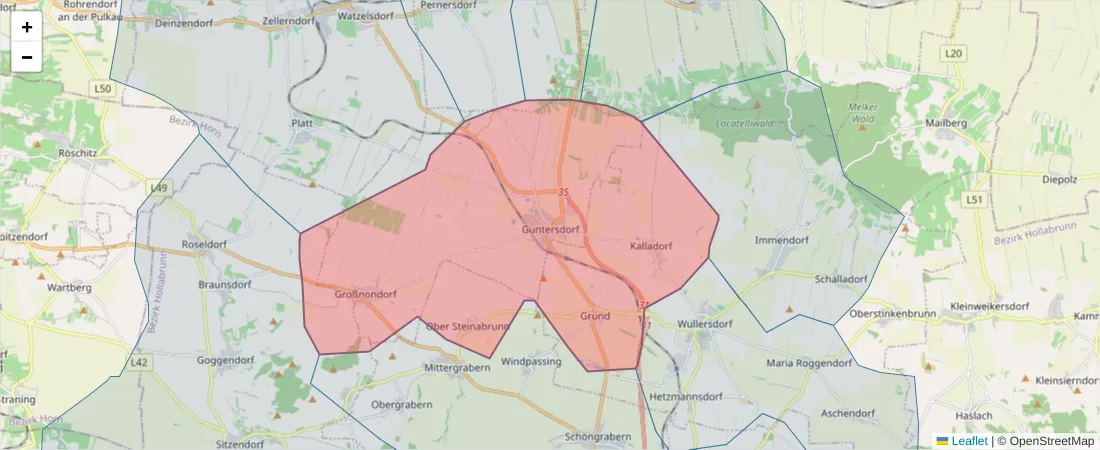 Karte des Postleitzahlen Bereichs  und der umliegenden Postleitzahlen in Deutschland