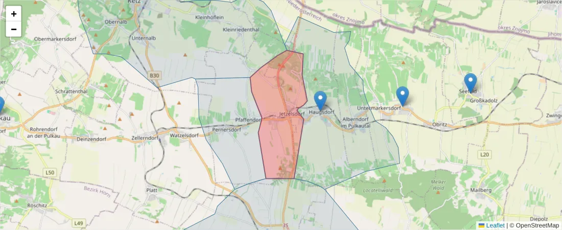 Karte des Postleitzahlen Bereichs  und der umliegenden Postleitzahlen in Deutschland