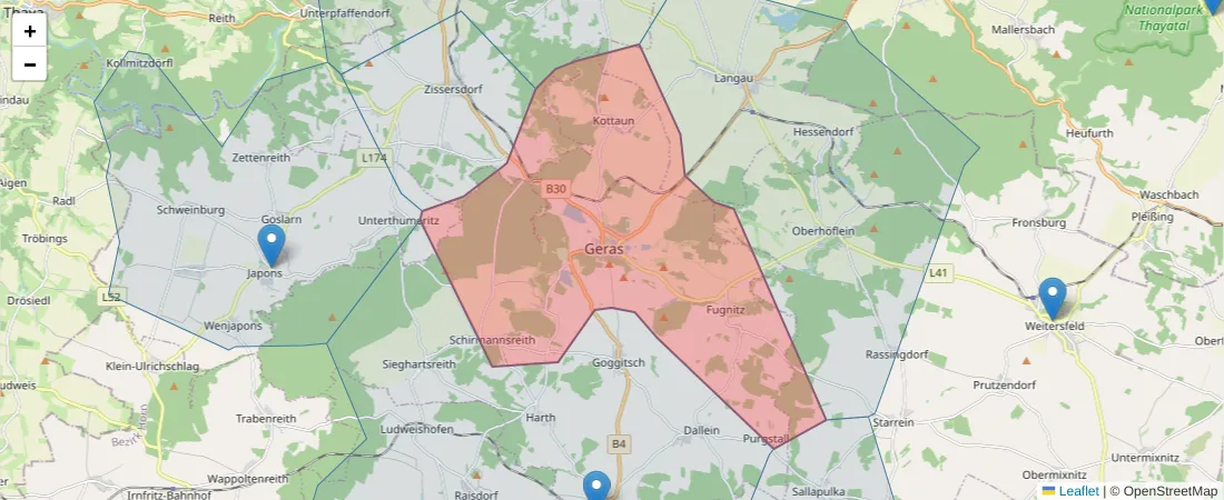 Karte des Postleitzahlen Bereichs  und der umliegenden Postleitzahlen in Deutschland