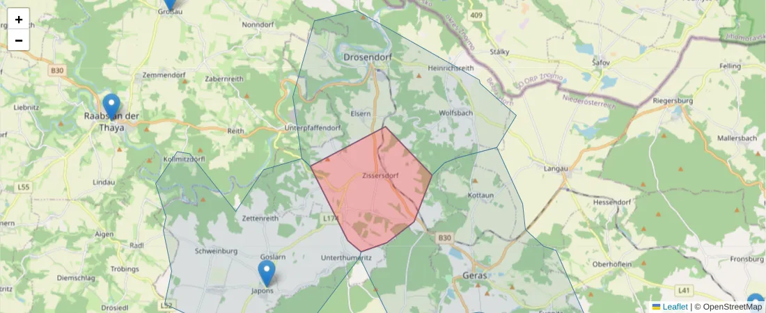 Karte des Postleitzahlen Bereichs  und der umliegenden Postleitzahlen in Deutschland