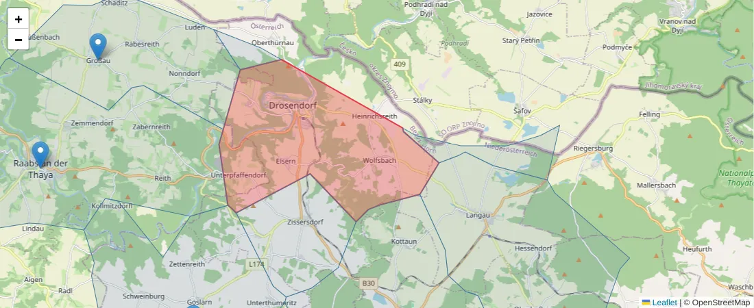 Karte des Postleitzahlen Bereichs  und der umliegenden Postleitzahlen in Deutschland