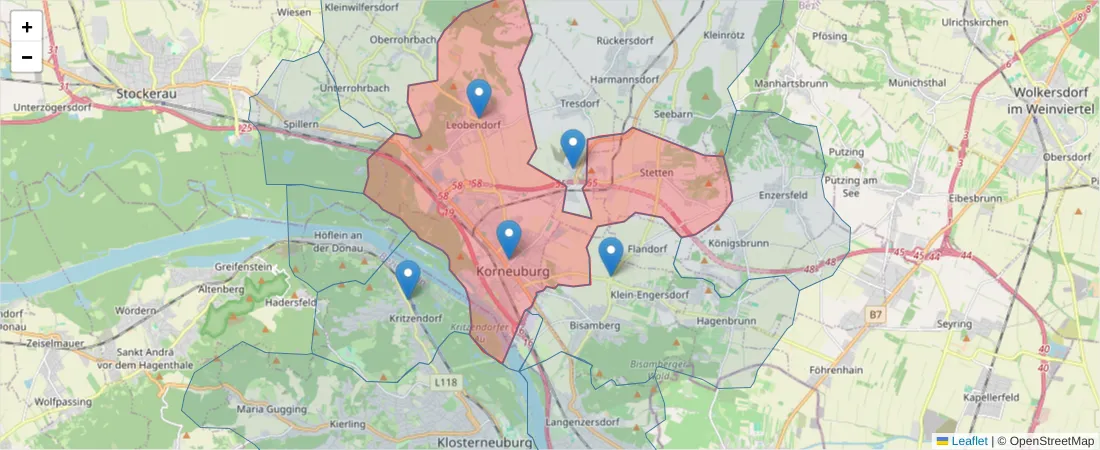 Karte des Postleitzahlen Bereichs  und der umliegenden Postleitzahlen in Deutschland