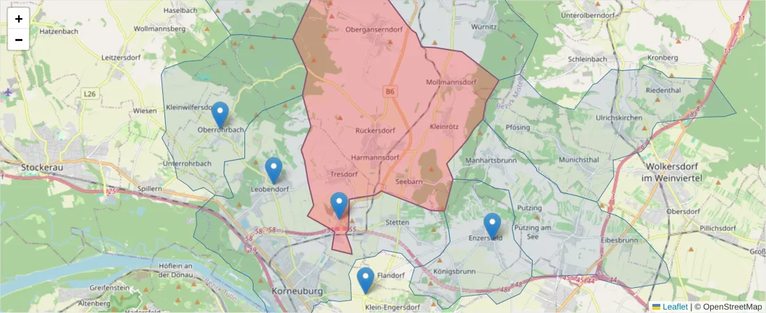 Karte des Postleitzahlen Bereichs  und der umliegenden Postleitzahlen in Deutschland