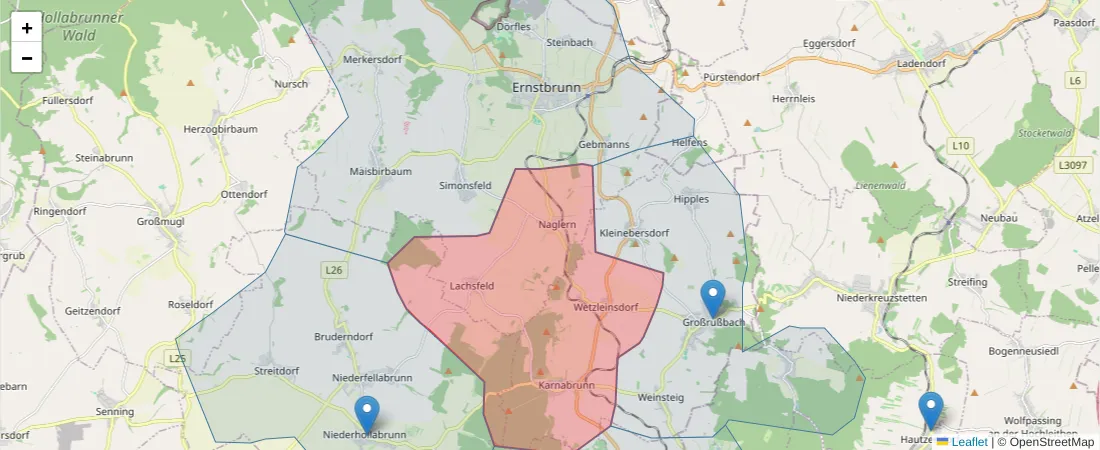 Karte des Postleitzahlen Bereichs  und der umliegenden Postleitzahlen in Deutschland