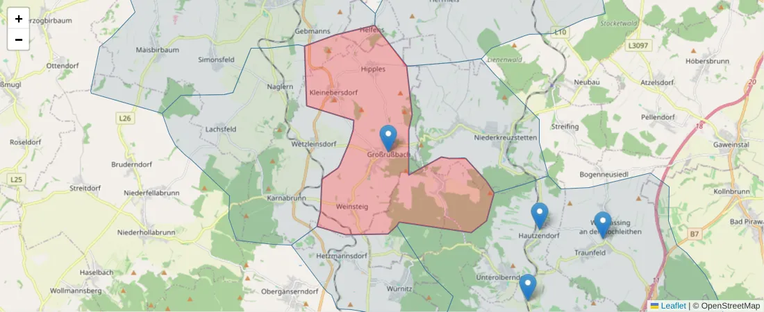 Karte des Postleitzahlen Bereichs  und der umliegenden Postleitzahlen in Deutschland