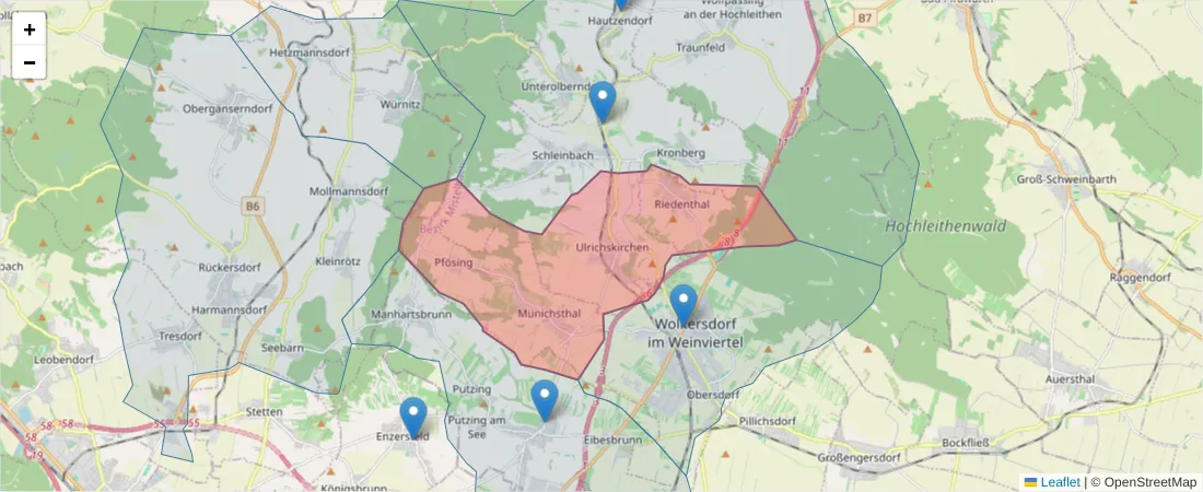Karte des Postleitzahlen Bereichs  und der umliegenden Postleitzahlen in Deutschland