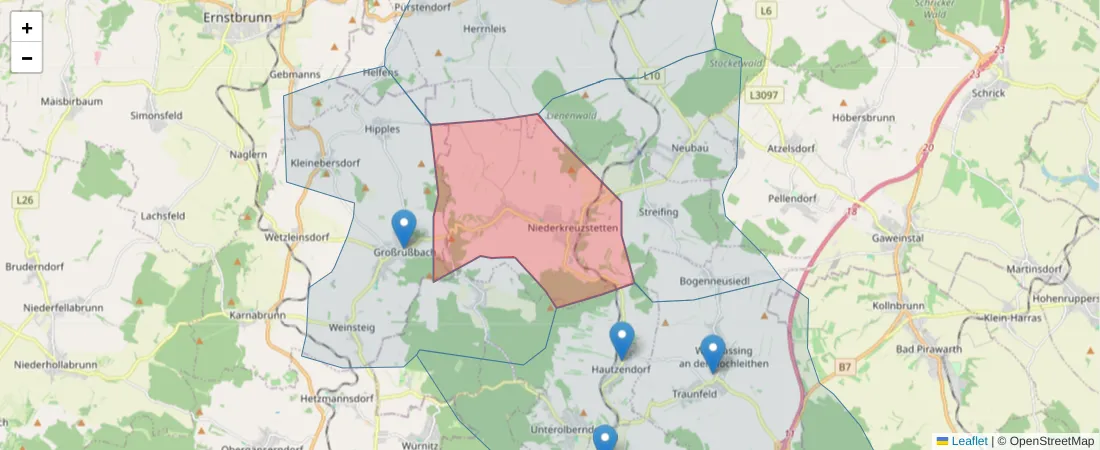 Karte des Postleitzahlen Bereichs  und der umliegenden Postleitzahlen in Deutschland