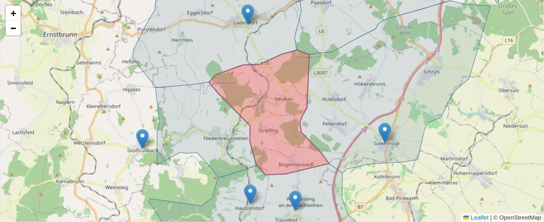 Karte des Postleitzahlen Bereichs  und der umliegenden Postleitzahlen in Deutschland