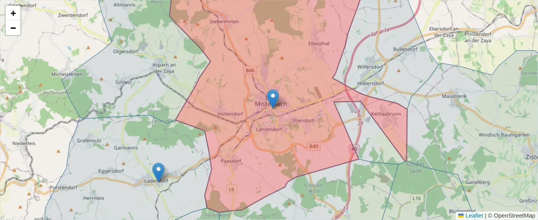 Karte des Postleitzahlen Bereichs  und der umliegenden Postleitzahlen in Deutschland