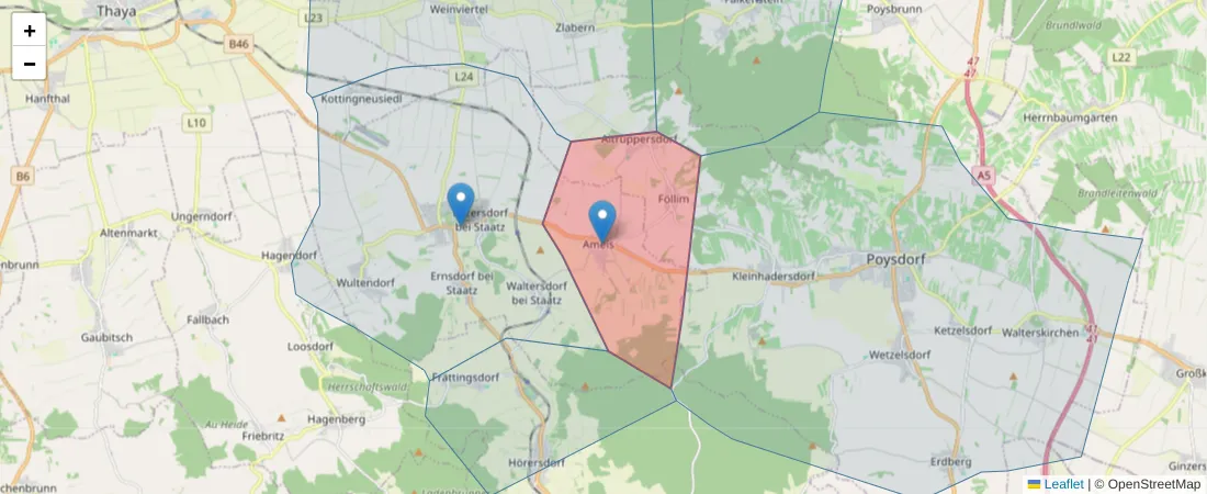 Karte des Postleitzahlen Bereichs  und der umliegenden Postleitzahlen in Deutschland