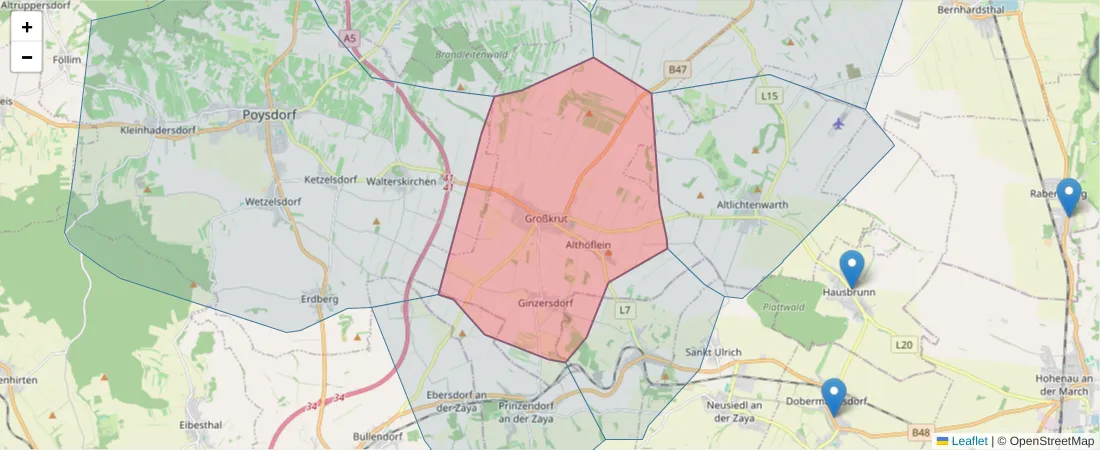 Karte des Postleitzahlen Bereichs  und der umliegenden Postleitzahlen in Deutschland