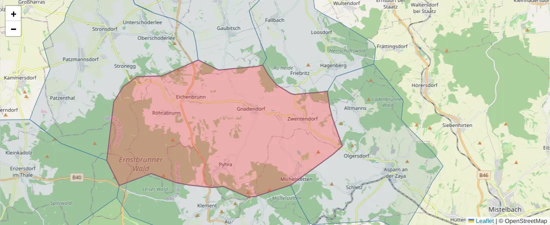 Karte des Postleitzahlen Bereichs  und der umliegenden Postleitzahlen in Deutschland