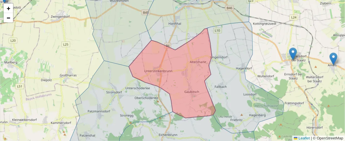 Karte des Postleitzahlen Bereichs  und der umliegenden Postleitzahlen in Deutschland
