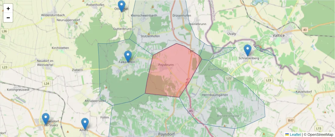 Karte des Postleitzahlen Bereichs  und der umliegenden Postleitzahlen in Deutschland