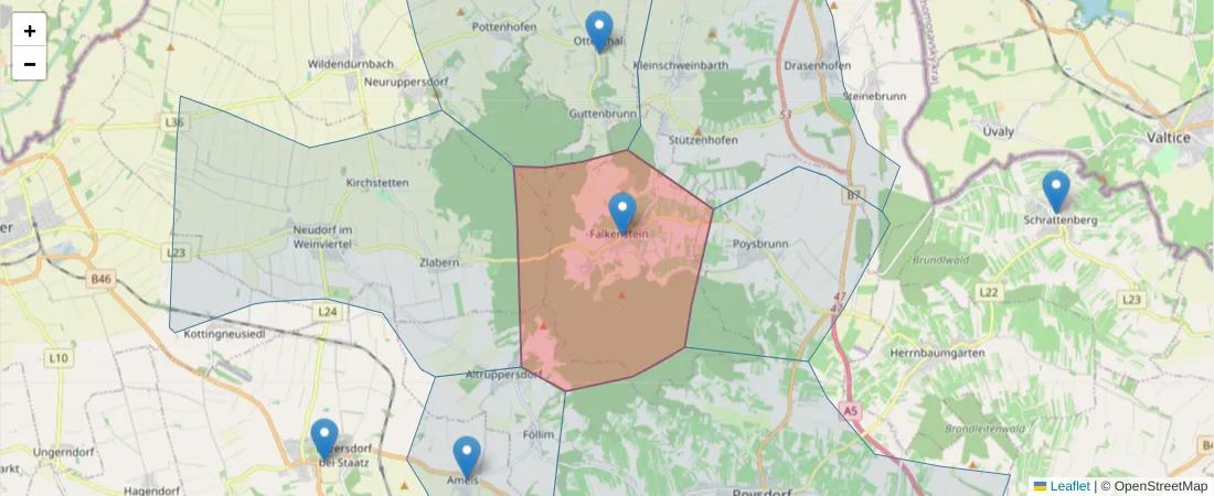 Karte des Postleitzahlen Bereichs  und der umliegenden Postleitzahlen in Deutschland