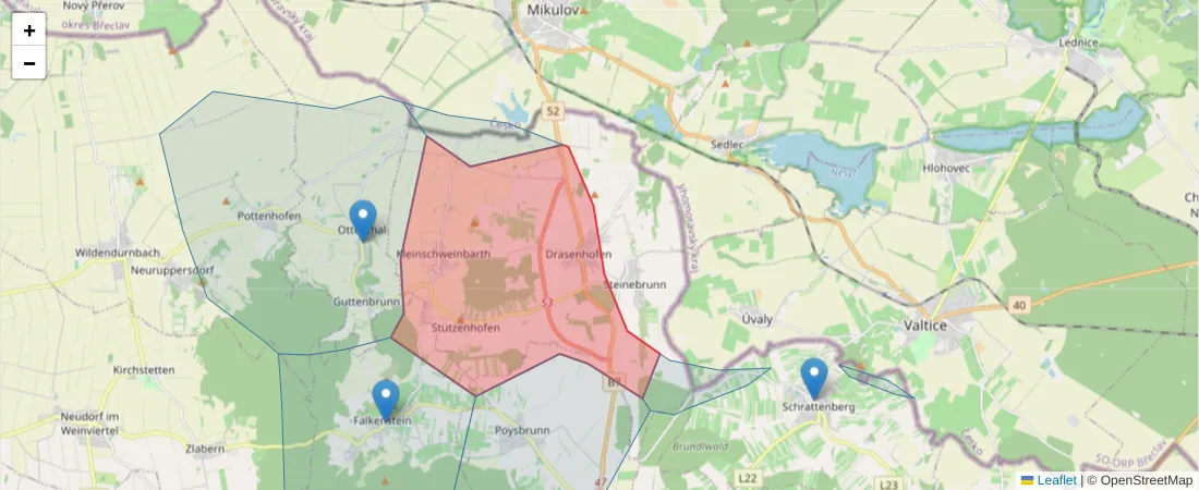 Karte des Postleitzahlen Bereichs  und der umliegenden Postleitzahlen in Deutschland