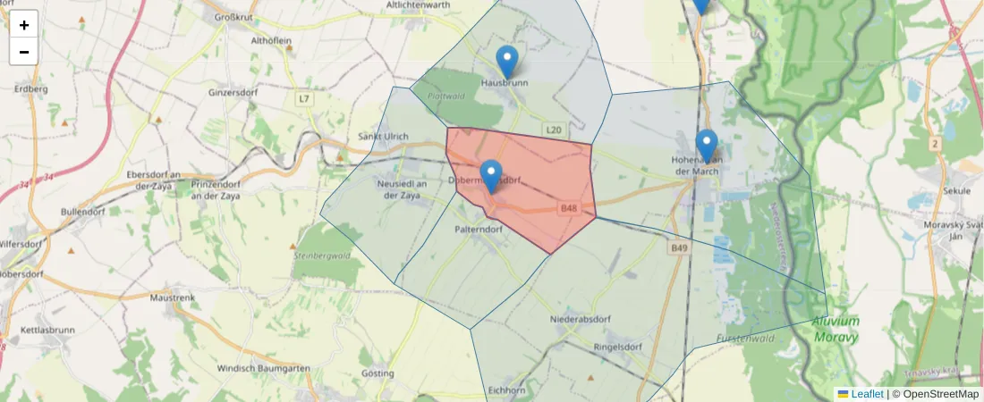 Karte des Postleitzahlen Bereichs  und der umliegenden Postleitzahlen in Deutschland