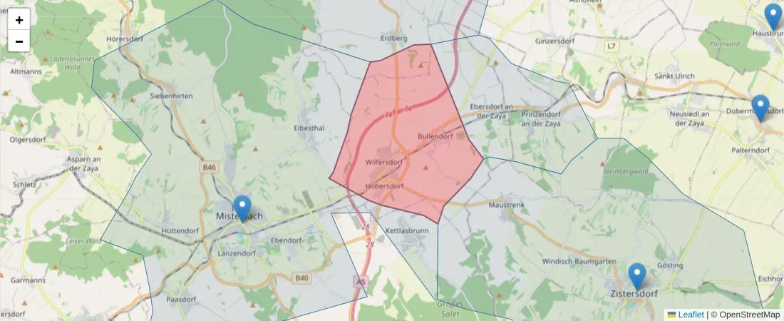 Karte des Postleitzahlen Bereichs  und der umliegenden Postleitzahlen in Deutschland