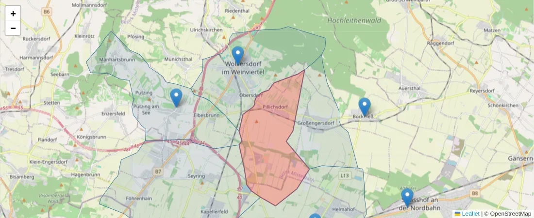 Karte des Postleitzahlen Bereichs  und der umliegenden Postleitzahlen in Deutschland