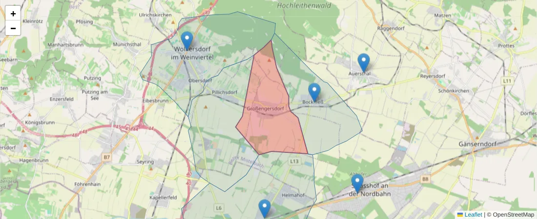 Karte des Postleitzahlen Bereichs  und der umliegenden Postleitzahlen in Deutschland