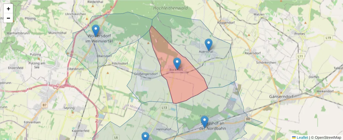 Karte des Postleitzahlen Bereichs  und der umliegenden Postleitzahlen in Deutschland