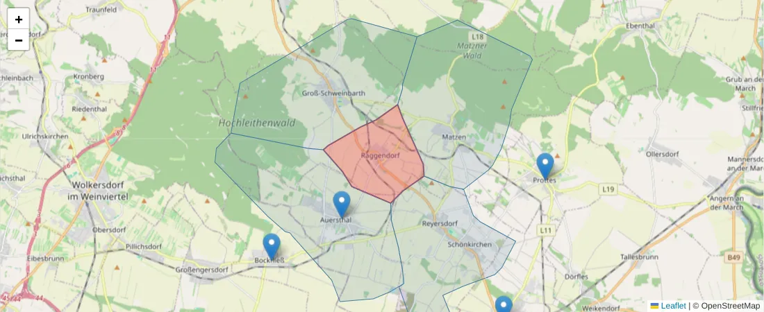 Karte des Postleitzahlen Bereichs  und der umliegenden Postleitzahlen in Deutschland