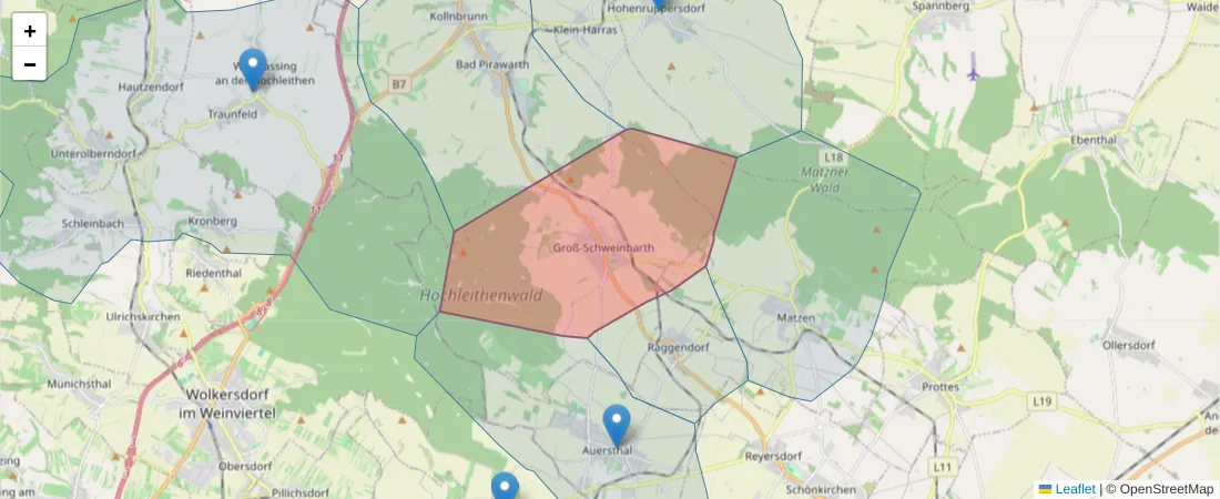 Karte des Postleitzahlen Bereichs  und der umliegenden Postleitzahlen in Deutschland