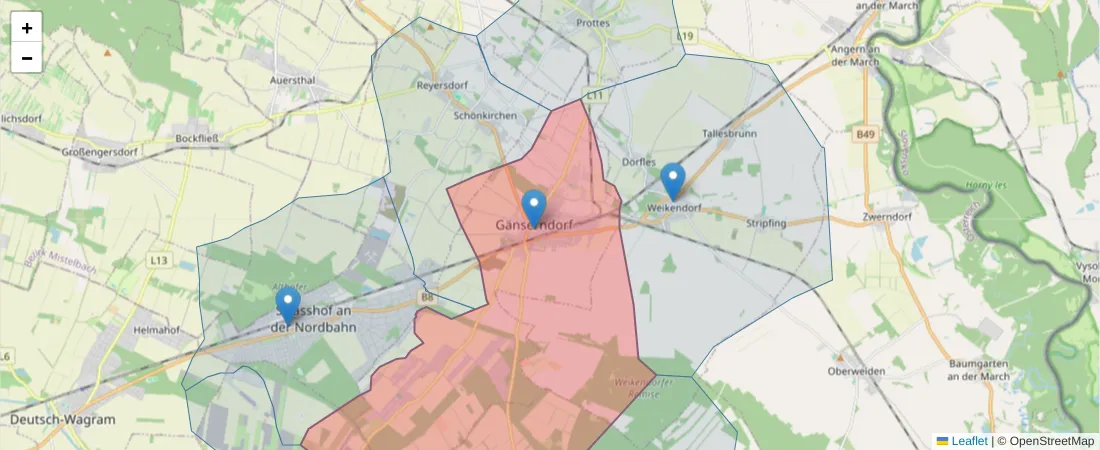 Karte des Postleitzahlen Bereichs  und der umliegenden Postleitzahlen in Deutschland