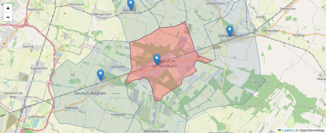 Karte des Postleitzahlen Bereichs  und der umliegenden Postleitzahlen in Deutschland
