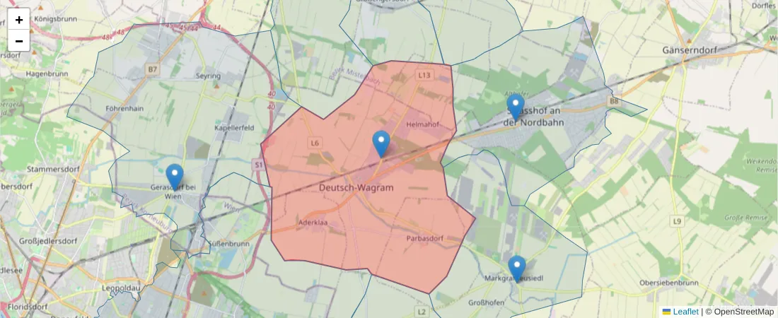 Karte des Postleitzahlen Bereichs  und der umliegenden Postleitzahlen in Deutschland