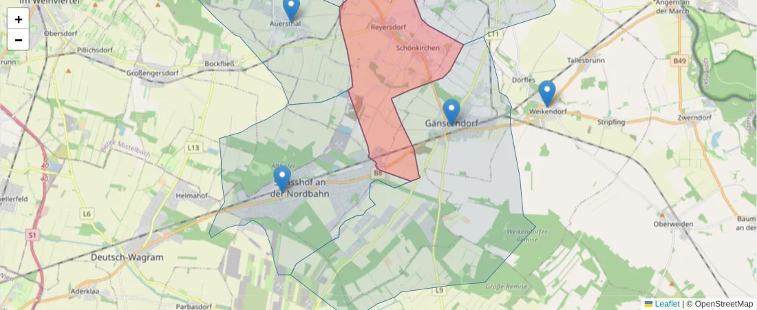 Karte des Postleitzahlen Bereichs  und der umliegenden Postleitzahlen in Deutschland
