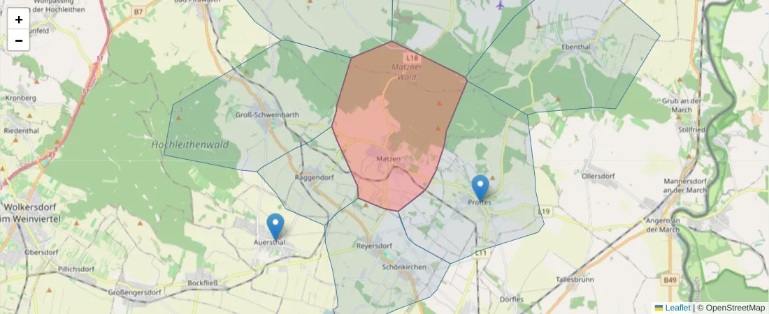 Karte des Postleitzahlen Bereichs  und der umliegenden Postleitzahlen in Deutschland