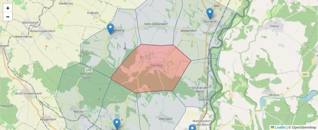 Karte des Postleitzahlen Bereichs  und der umliegenden Postleitzahlen in Deutschland