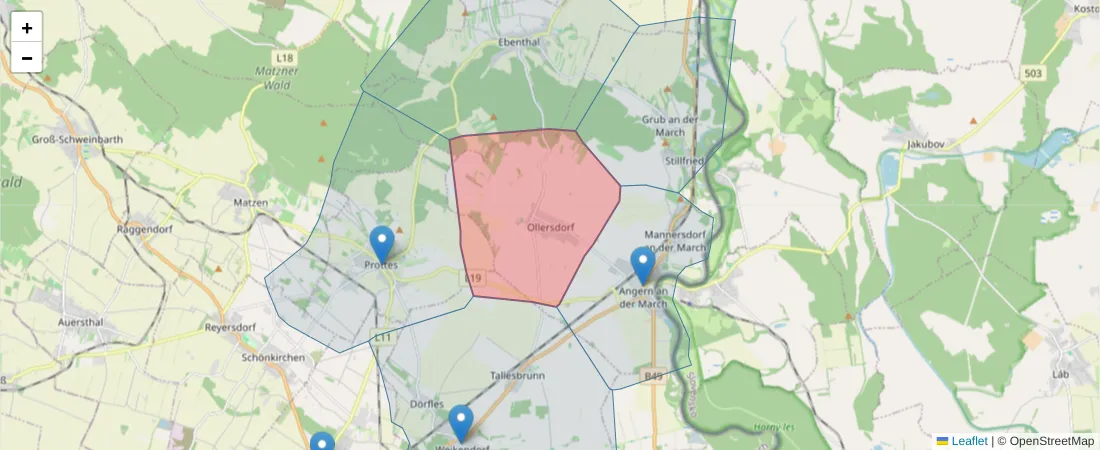 Karte des Postleitzahlen Bereichs  und der umliegenden Postleitzahlen in Deutschland