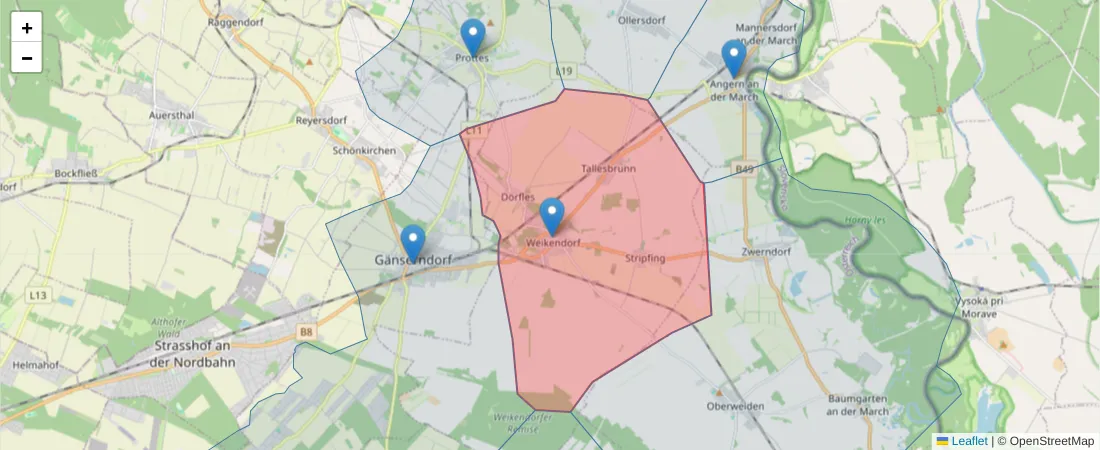 Karte des Postleitzahlen Bereichs  und der umliegenden Postleitzahlen in Deutschland