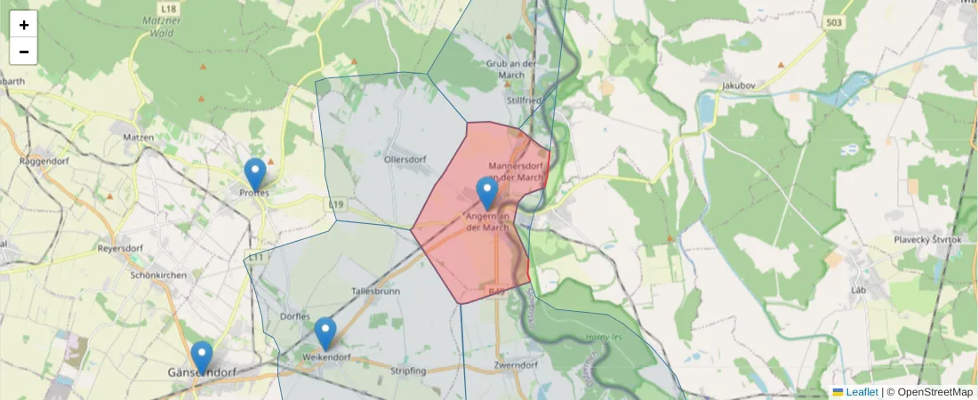 Karte des Postleitzahlen Bereichs  und der umliegenden Postleitzahlen in Deutschland