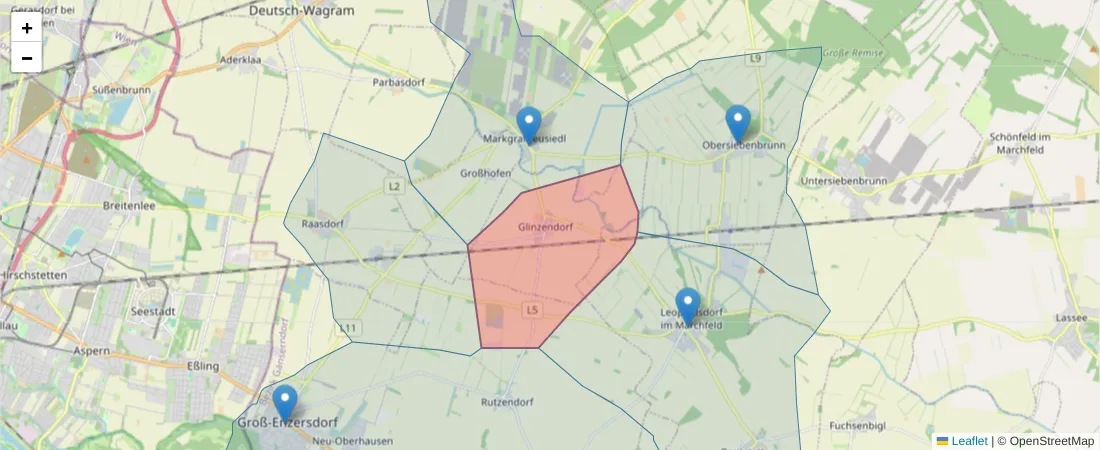 Karte des Postleitzahlen Bereichs  und der umliegenden Postleitzahlen in Deutschland