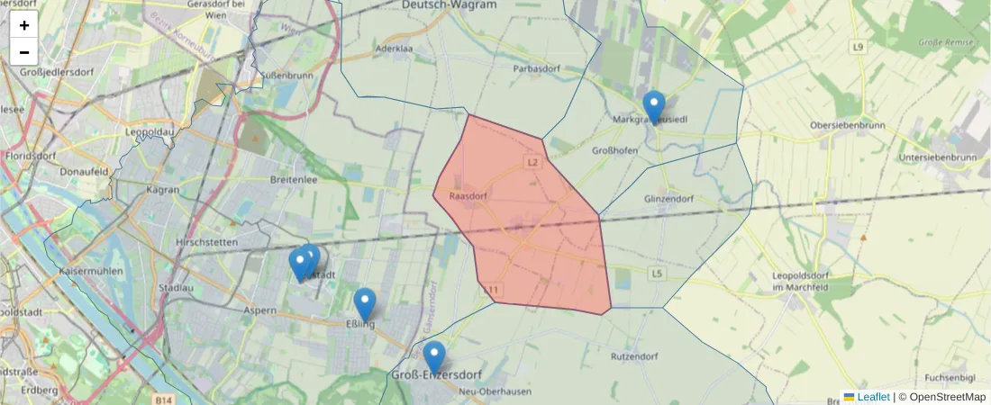 Karte des Postleitzahlen Bereichs  und der umliegenden Postleitzahlen in Deutschland