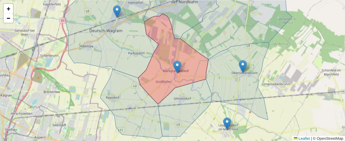 Karte des Postleitzahlen Bereichs  und der umliegenden Postleitzahlen in Deutschland