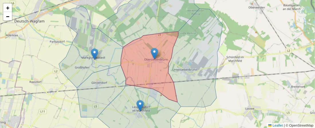 Karte des Postleitzahlen Bereichs  und der umliegenden Postleitzahlen in Deutschland