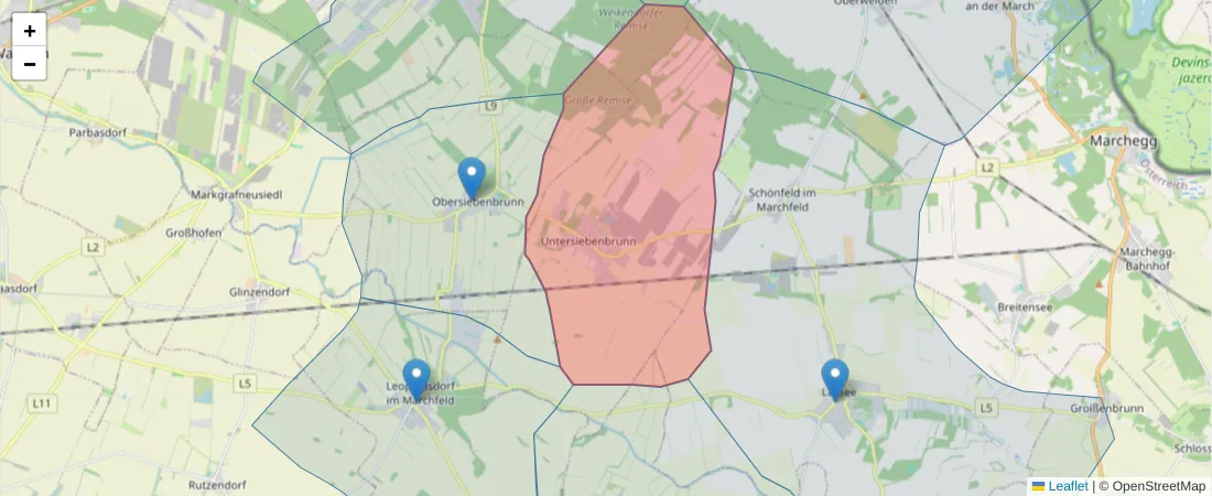 Karte des Postleitzahlen Bereichs  und der umliegenden Postleitzahlen in Deutschland