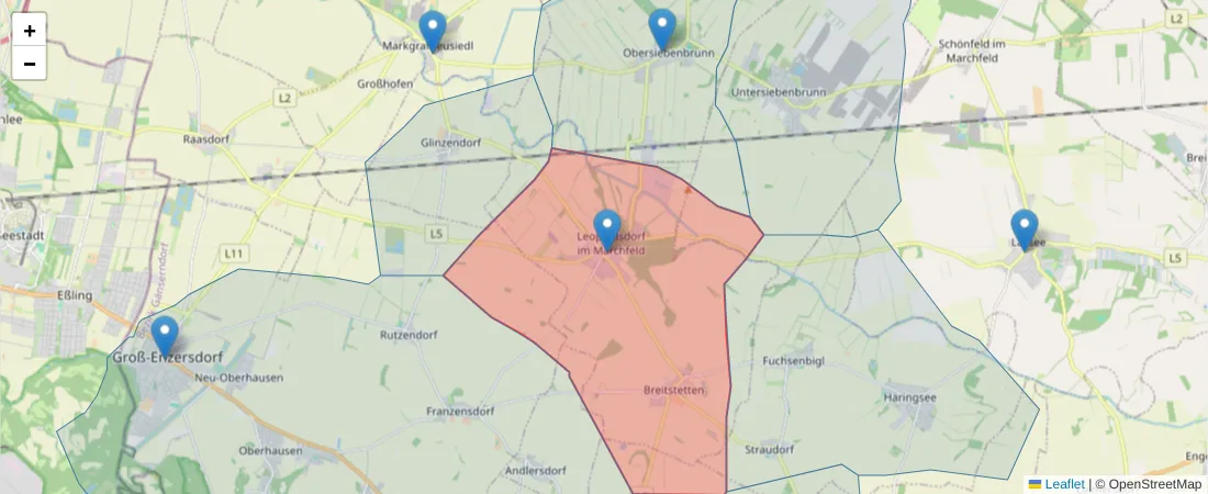 Karte des Postleitzahlen Bereichs  und der umliegenden Postleitzahlen in Deutschland