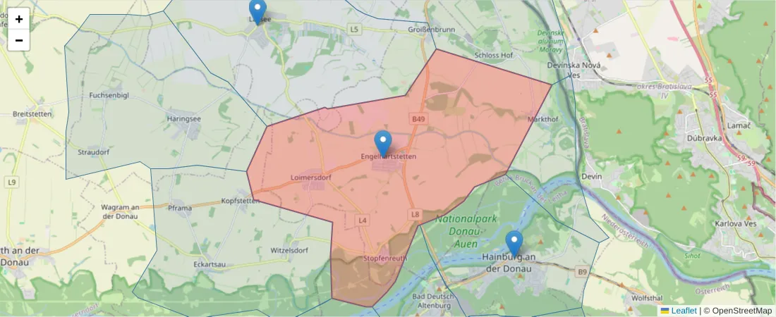 Karte des Postleitzahlen Bereichs  und der umliegenden Postleitzahlen in Deutschland