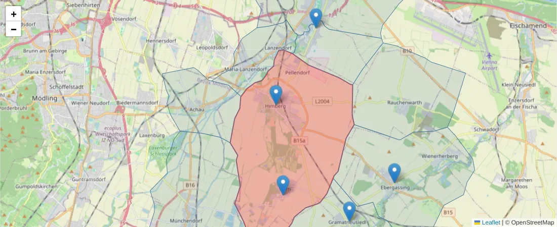 Karte des Postleitzahlen Bereichs  und der umliegenden Postleitzahlen in Deutschland