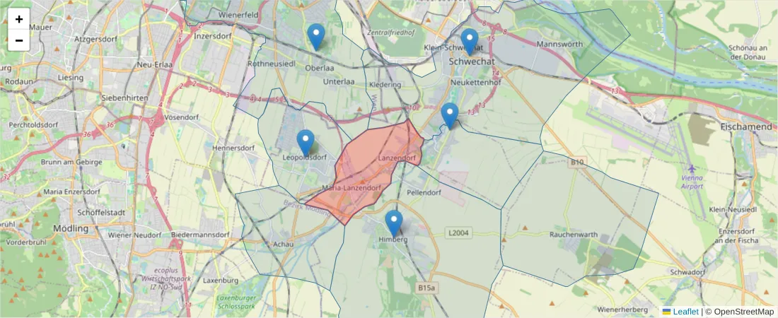 Karte des Postleitzahlen Bereichs  und der umliegenden Postleitzahlen in Deutschland